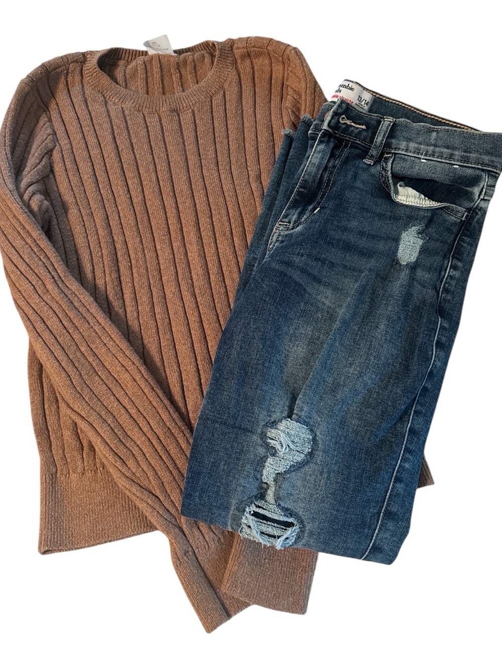 abercrombie kids Distressed Dark Blue jeans and Beige Sweater bundle